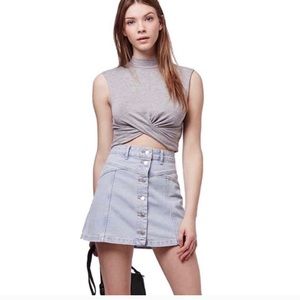 Topshop : high waist denim moto button skirt